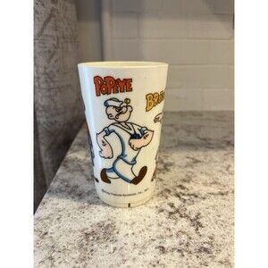 VTG POPEYE PLASTIC DRINKING GLASS, 12oz. 4-3/4" TALL, KING FEATURES SYNDICATE